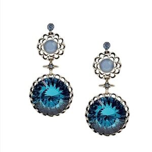 Givenchy Blue Crystal Drop Earrings in vintage silver.